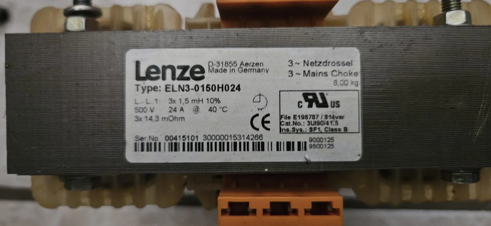 Lenze ELN3-0150H024 – dławik sieciowy 3x1,5mH 24A 500V – NOWY – zdjęcie 1