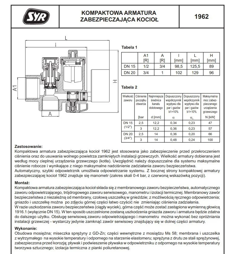 Kompaktowa armatura zabezpieczająca kocioł 1962 Syr Nowa – zdjęcie 4